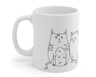 Cartoon Cat Ceramic Mug, 11oz