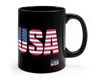 USA Mug, 4 of July Mug, Independence Day Mug, Coffee Mug,  11oz Black Mug