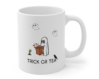 Trick or Tea Mug, Funny Halloween Ghost Mug, Halloween Mug, Trick or Threat Mug, Funny Ghost Coffee Mug, Ceramic Mug 11oz