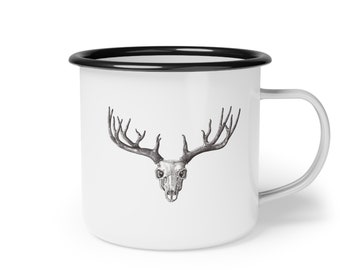 Deer Skull Mug, Hunting Mug, Skull  Hunting Mug, Deer Mug, Enamel Camp Cup
