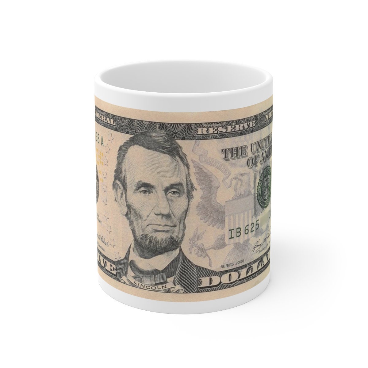5 Dollar Bill Note Mug, United State Currency Mug, 5 Dollar Mug