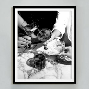 Wydruk koktajlowy, czarno-biały, plakat z alkoholem, sztuka ścienna z szampanem, wydruk Cheers, dekoracja ścienna do baru, wydruk na wózku barowym, płótno, pobieranie cyfrowe