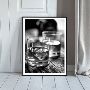 Ice in Whisky Poster, Black and White, Bar Cart Print, Alcohol Wall Art, English Pub Decor, Digital Download, Printable Vintage Bar Wall Art