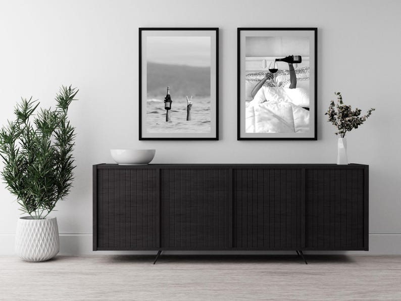 Woman Drinking Wine in Bed Print: Black and White Old Money Wall Art, Luxury Lifestyle Bar Cart Decor (Digital Download)