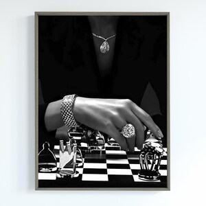 Woman Playing Chess Poster, Black and White, High Fashion Print, Feminist Poster, Luxury Wall Art, Teen Girl Bedroom Decor, Hypebeast Poster