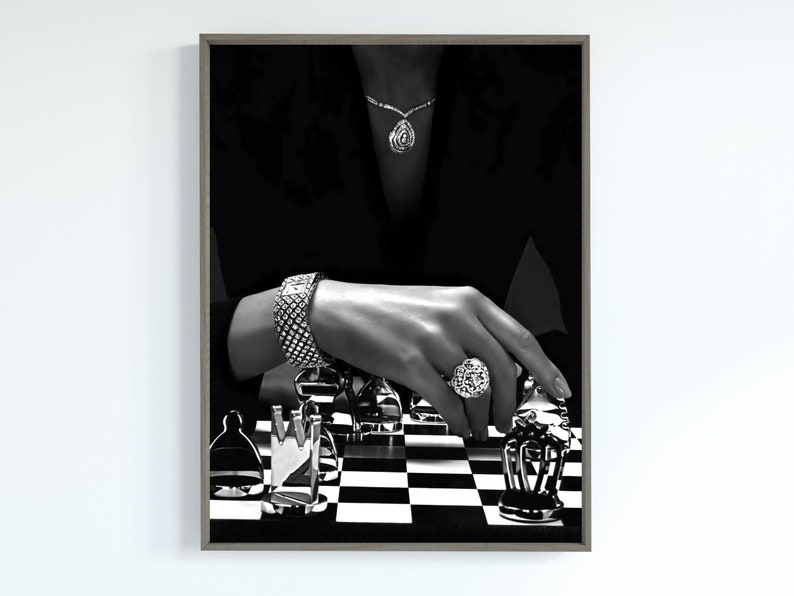 Woman Playing Chess Poster, Black and White, High Fashion Print, Feminist Poster, Luxury Wall Art, Teen Girl Bedroom Decor, Hypebeast Poster