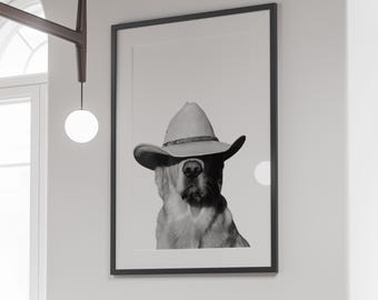 Lámina con diseño de perro vaquero: Arte mural vintage imprimible en blanco y negro (Descarga digital)