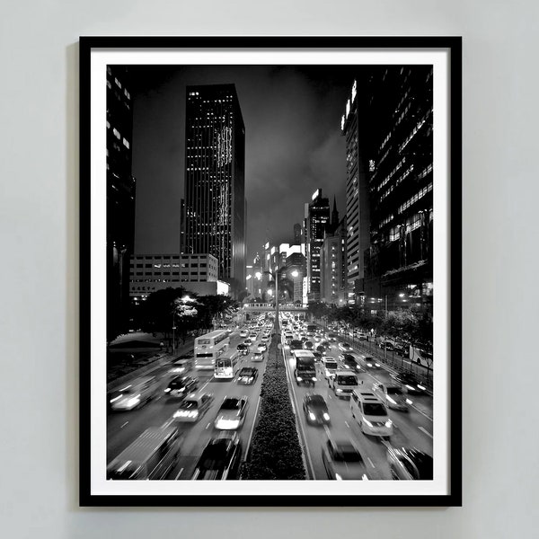 Chicago Poster, City Lights, Black and White, City Art Print, Chicago Photography, Printable Wall Art, Chicago Wall Decor, Instant Download