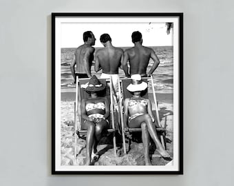 Vintage Beach Photo Print: Black and White Coastal Wall Art (Digital Download)