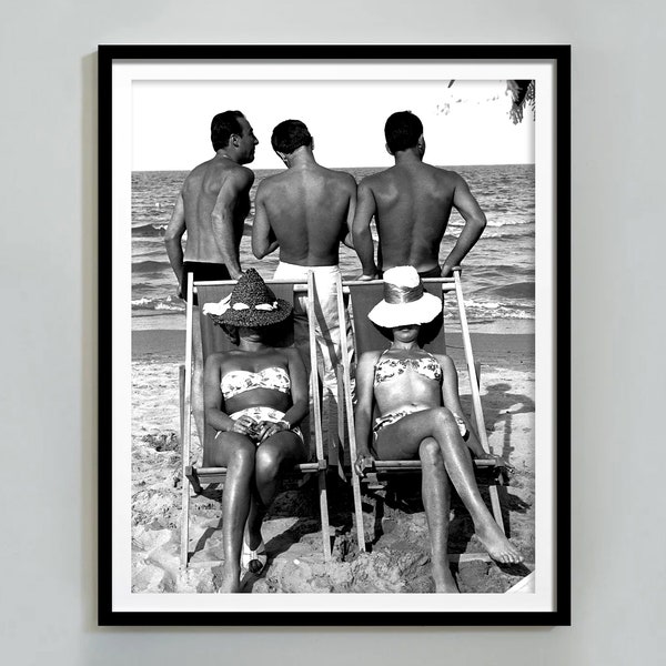 Vintage strandfotoafdruk: zwart-witte kunst aan de kust kust (digitale download)