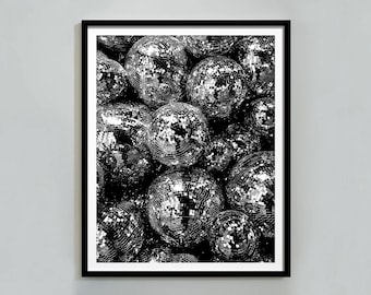 Disco Ball Print, Black and White Preppy Wall Art, Chic Home Decor (Digital Download)