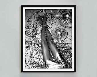 Vintage Disco Ball Party Print, Black and White Fashion Wall Art, Digital Download