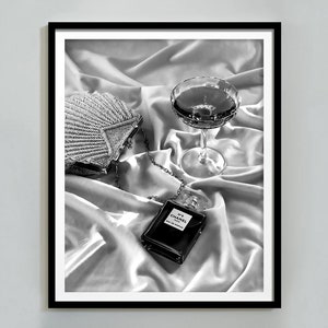 香水とワインのポスター、高級ファッションプリント、白黒、ヴィンテージウォールアート、バーカートプリント、ティーンの女の子の部屋の装飾、ハイプビーストウォールアート