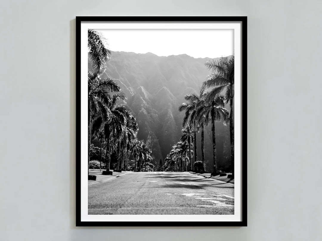 Hawaii Print, Black and White, Hawaii Wall Art, Vintage Poster, Street