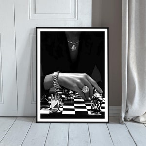Woman Playing Chess Poster, Black and White, High Fashion Print, Feminist Poster, Luxury Wall Art, Teen Girl Bedroom Decor, Hypebeast Poster