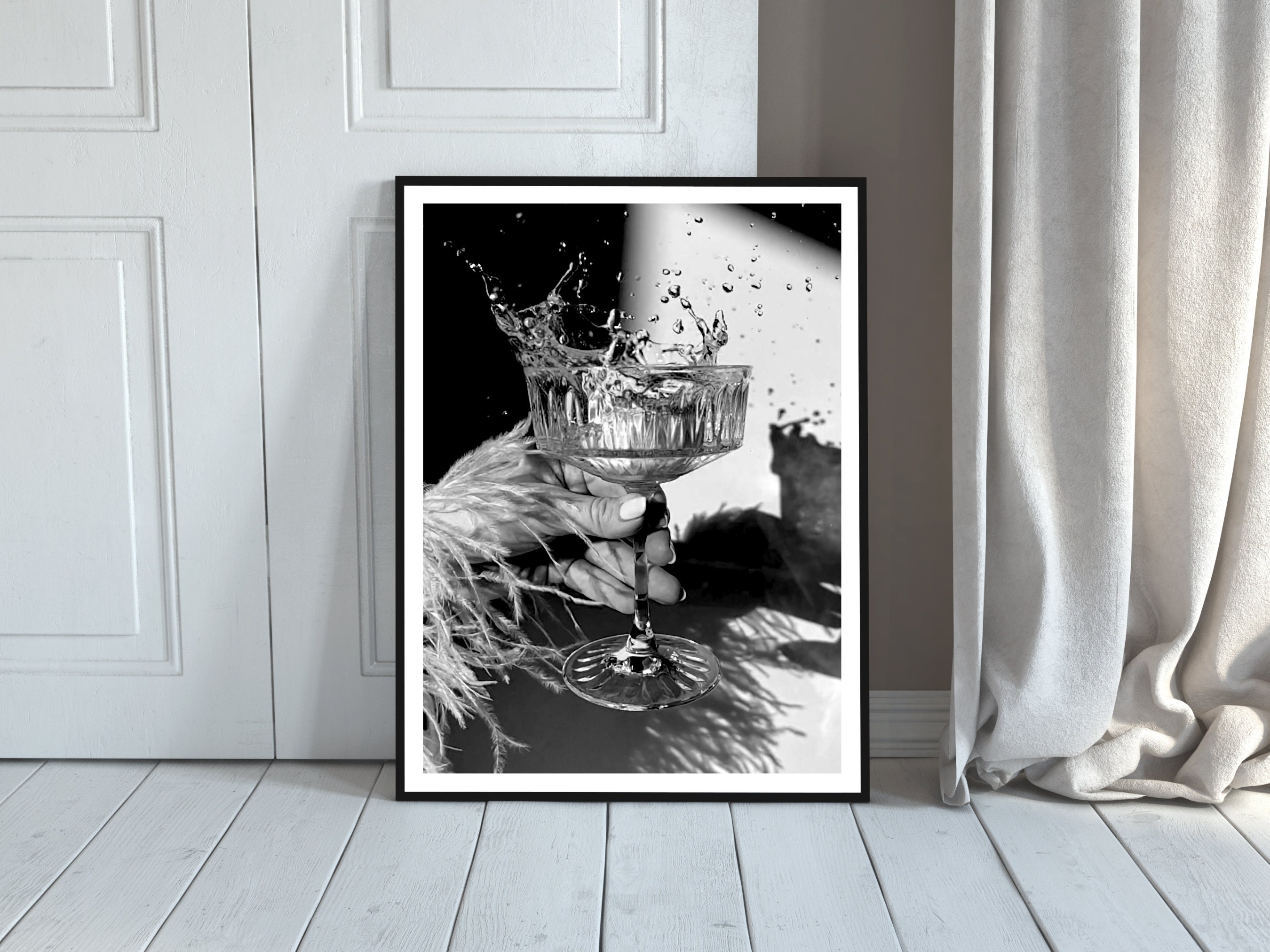 Black and White Champagne Poster Vintage Bar Print Digital Etsy