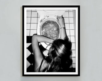 After the Disco Party Print, Black and White, Funny Bathroom Wall Art, Bar Poster, Girls Bathroom Decor, Teen Girl Bedroom, Digital Download