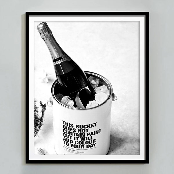 Champagne Bucket Poster, Bar Cart Print, Black and White, Alcohol Wall Art, Cocktail Poster, Champagne Wall Art, Bachelorette Party Decor
