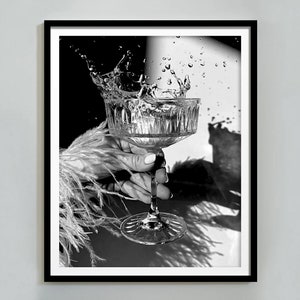 白黒バーカートプリント、シャンパンウォールアート、ヴィンテージバーポスター、印刷可能なカクテルウォールアート、キッチンウォールデコレーション、デジタルダウンロード