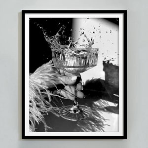 Black and White Champagne Poster, Vintage Bar Print, Digital Download, Cocktail Wall Art, Bar Cart Print, Alcohol Print, Wall Decor, Canvas