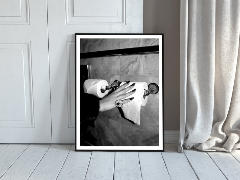 Hypebeast Bathroom Poster, Luxury Fashion Print, Black and White, Bathroom Wall Art, Toilet Print, Girls Bathroom Decor, Digital Download