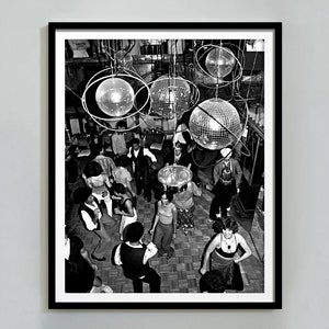 Disco Party Print, Black and White, Vintage Poster, Retro Wall Art, Disco Ball Decor, Boho Chic Wall Art, Mirror Ball, 80s, Digital Download