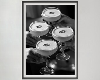 Schwarz und weiß Cocktail Print: Vintage Barwagen Wand Kunst (Digitaler Download)