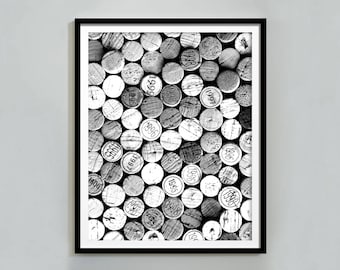 Wine Cork Art Print: Black and White Minimalist Bar Cart Wall Art (Digital Download)