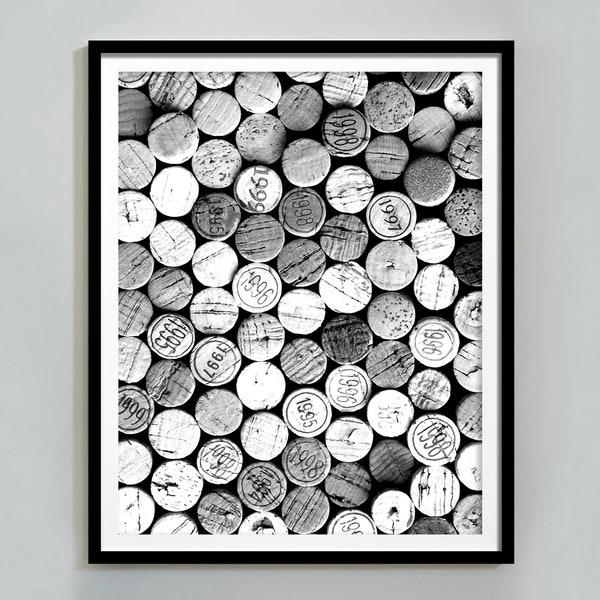 Wine Cork Art Print, Bar Cart Wall Art, Black and White, Bar Poster, Dining Room Wall Art, Home Bar Decor, Wine Art Print, Digital Download