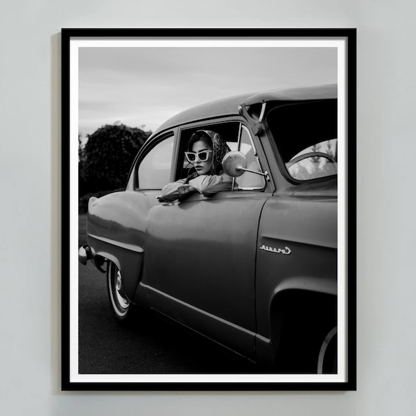 Black and White Fashion Print, Feminist Poster, Classic Car Print, Retro Wall Art, Luxury Wall Decor, Teen Girl Room Decor, Digital Download