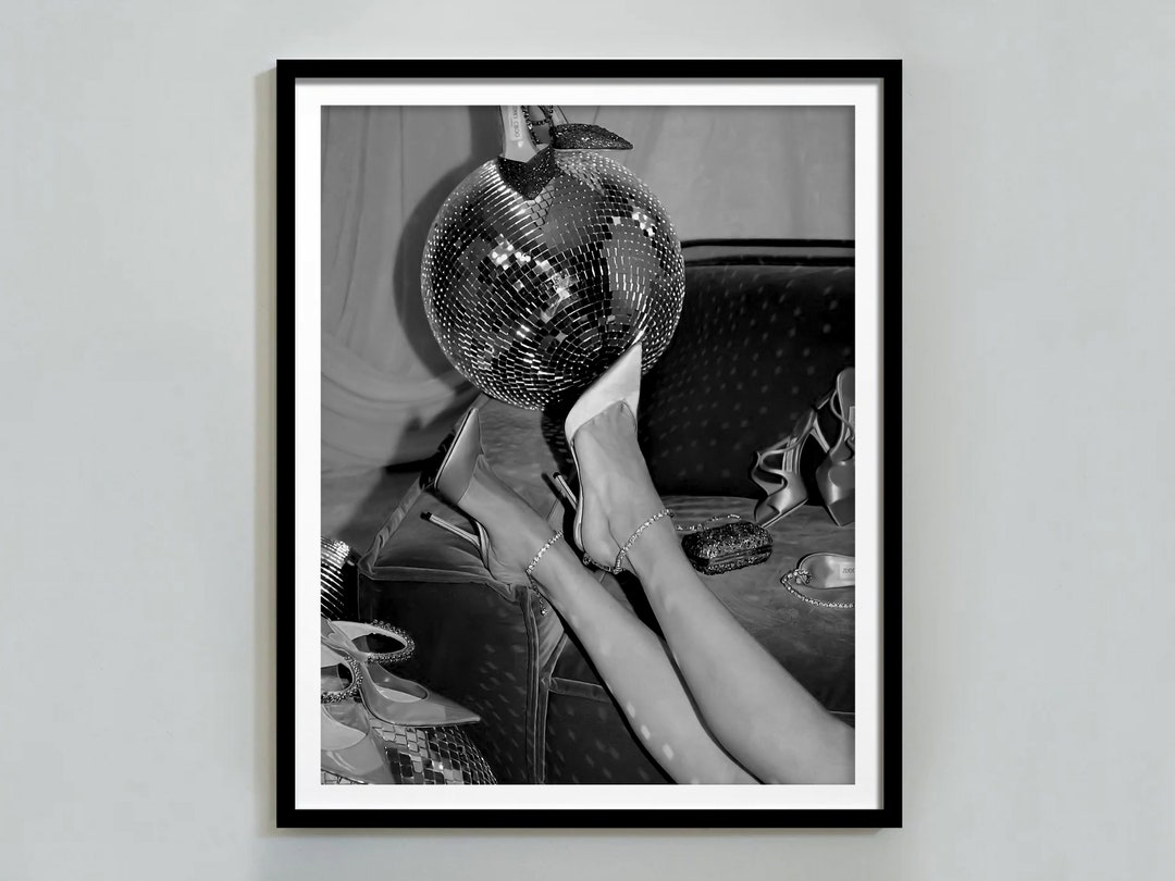 High Heels Disco Ball Print, Black and White, Fashion Poster, Feminist