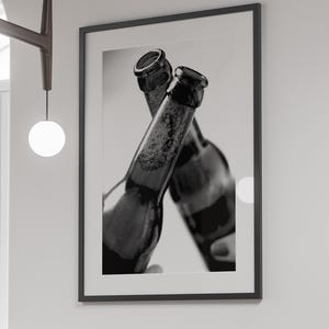 Vintage bierposter, zwart-wit, cheers print, alcohol kunst aan de muur, bar kar decor, digitale download, decor Engelse pub, eetkamer print