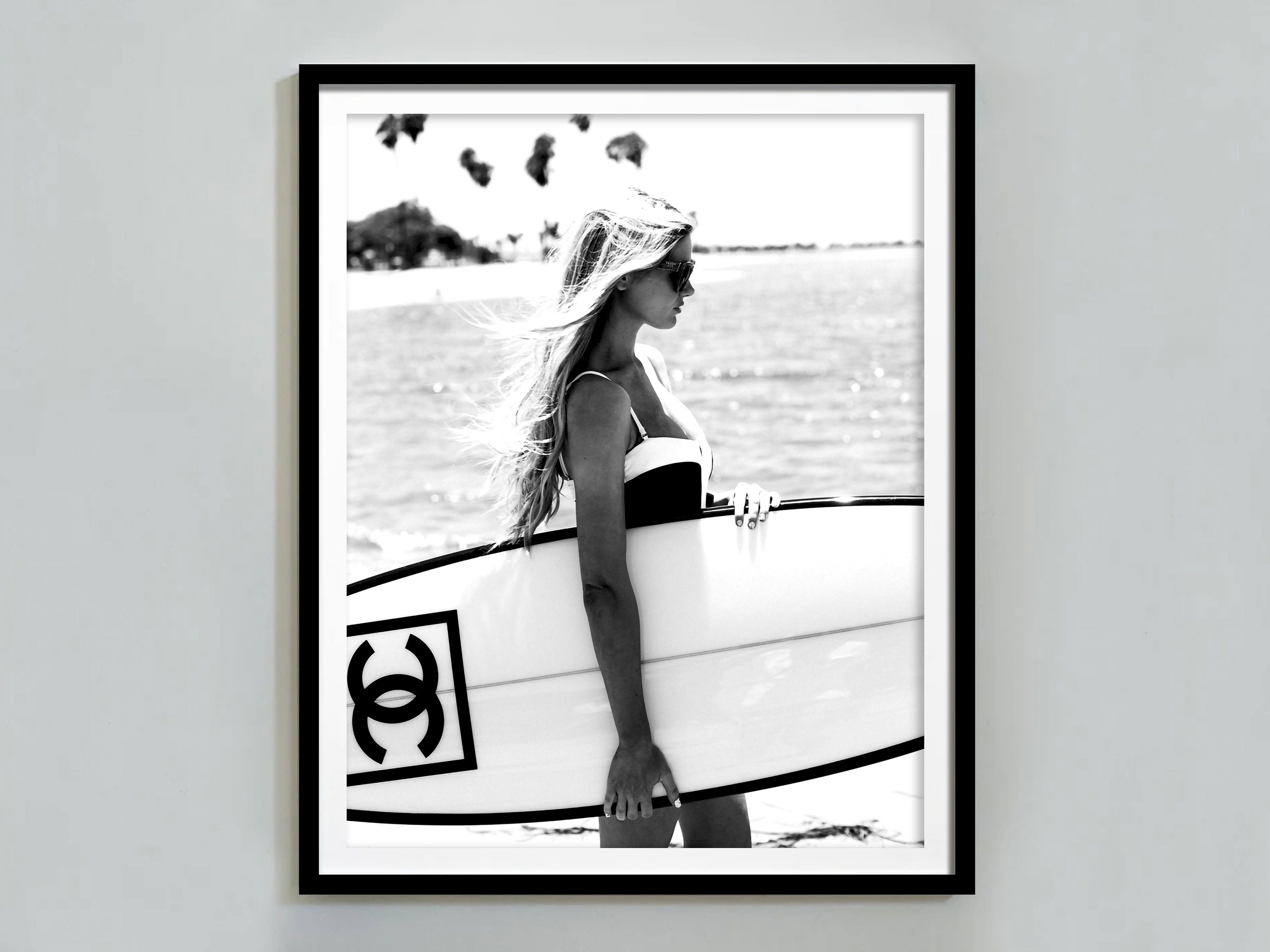 Buy Surfer Girl Poster Surfboard Wall Art Black and White Online