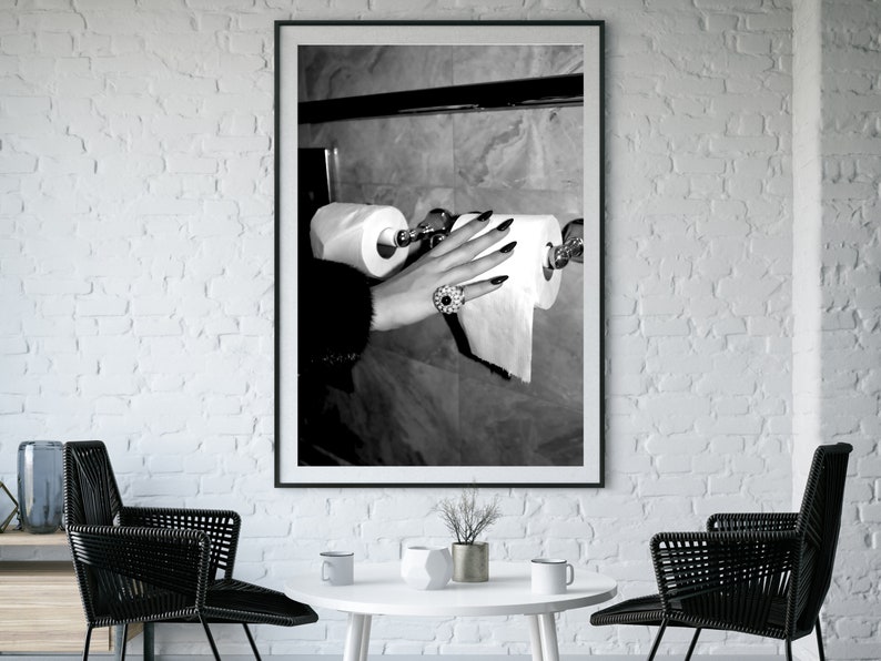 Hypebeast Bathroom Poster, Luxury Fashion Print, Black and White, Bathroom Wall Art, Toilet Print, Girls Bathroom Decor, Digital Download