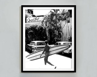 Black and White Surfboard Wall Art: Vintage Beach Photography (Digital Download)