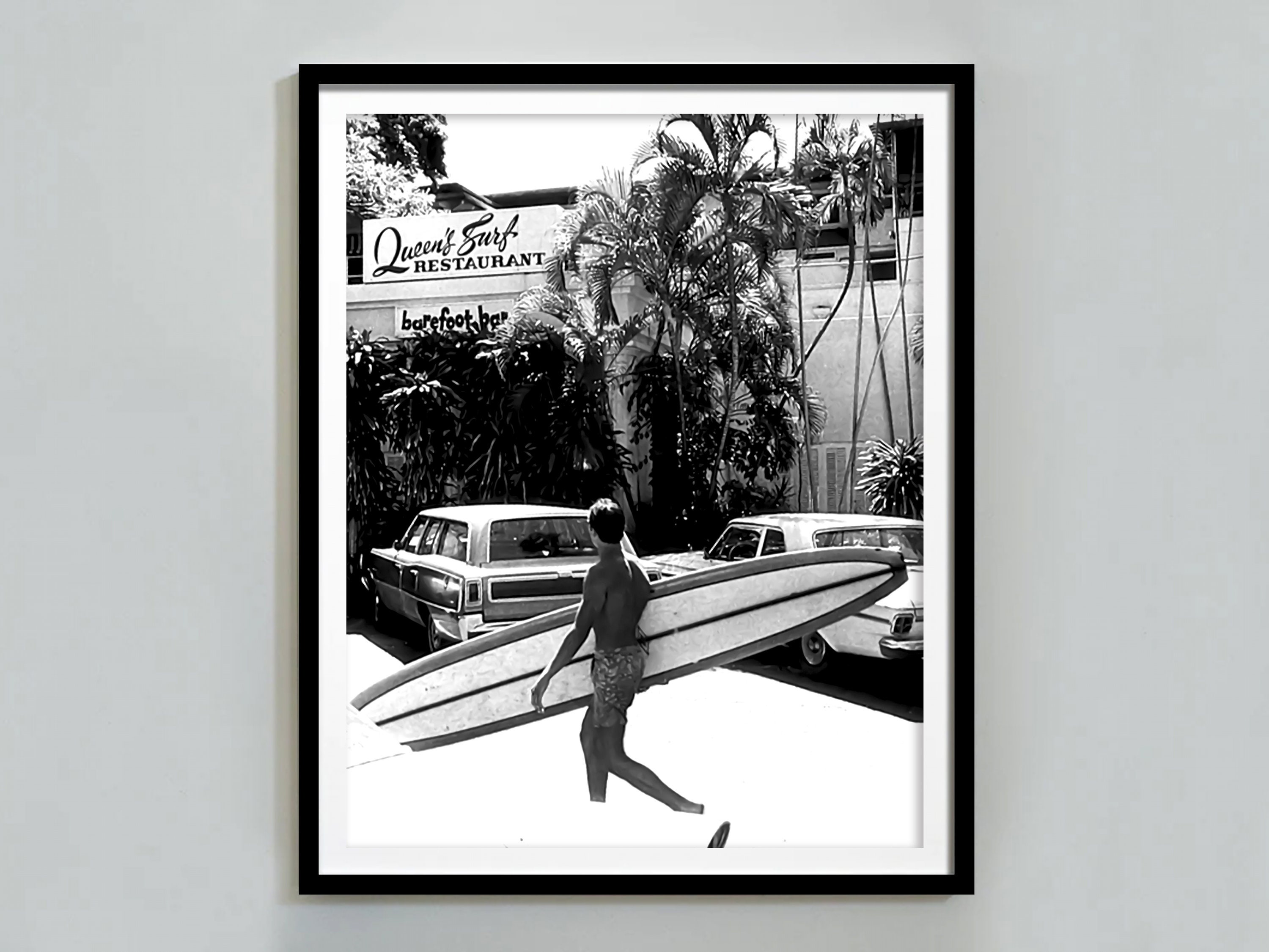 Surf waikiki Vintage surfing Art Print Poster USA Black White long Boards