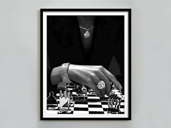 Woman Playing Chess Poster, Black and White, High Fashion Print, Feminist Poster, Luxury Wall Art, Teen Girl Bedroom Decor, Hypebeast Poster