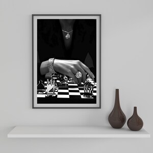 Woman Playing Chess Poster, Black and White, High Fashion Print, Feminist Poster, Luxury Wall Art, Teen Girl Bedroom Decor, Hypebeast Poster