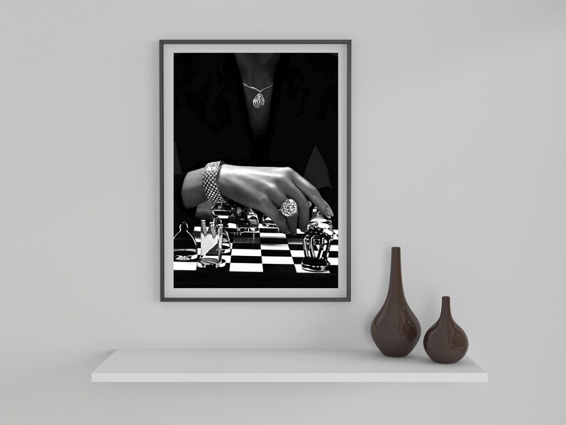 Woman Playing Chess Poster, Black and White, High Fashion Print, Feminist Poster, Luxury Wall Art, Teen Girl Bedroom Decor, Hypebeast Poster