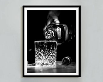 Whisky Poster, Black and White, Bar Cart Print, Cocktail Wall Art, Vintage Bar Decor, Alcohol Poster, Printable Wall Art, English Pub Decor