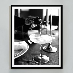 Champagneposter, zwart-wit, barwagen print, cocktailmuurkunst, vintage bar decor, champagne print, digitale download, alcohol kunst aan de muur, alcohol kunst aan de muur