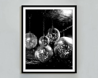 Disco Ball in Bachelorette Party Poster, Black and White, Vintage Wall Art, Funky Poster, Disco Ball Decor, Retro Wall Art, Digital Download