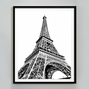Torre Eiffel en París Impresión, Cartel de Francia, Blanco y Negro, Decoración de la Torre Eiffel, Arte minimalista de la pared, Descarga digital, Arte de pared imprimible