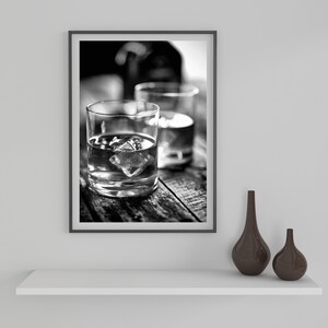 Ice in Whisky Poster, Black and White, Bar Cart Print, Alcohol Wall Art, English Pub Decor, Digital Download, Printable Vintage Bar Wall Art