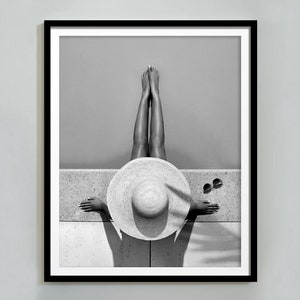 Woman in Swimming Pool Print, Black and White Wall Art, Fashion Print, Vintage Photography, Printable, Summer Poster, Teen Girl Room Decor