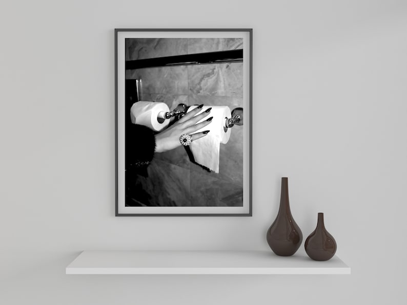 Hypebeast Bathroom Poster, Luxury Fashion Print, Black and White, Bathroom Wall Art, Toilet Print, Girls Bathroom Decor, Digital Download