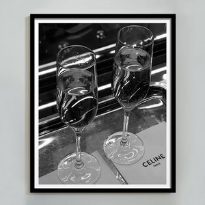 Czarno-biały nadruk szampana, dekoracja wózka barowego, sztuka ścienna koktajlowa, pobieranie cyfrowe, plakat do baru w stylu vintage, wystrój angielskiego pubu, nadruki kuchenne