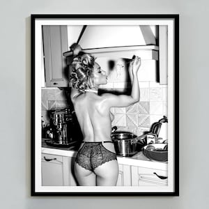 Sexy Girl Eating Spaghetti Poster, Black and White, Pasta Print, Sexy Kitchen, Wall Art, Teen Girl Room Decor, Farmhouse Kitchen, Sexy Photo