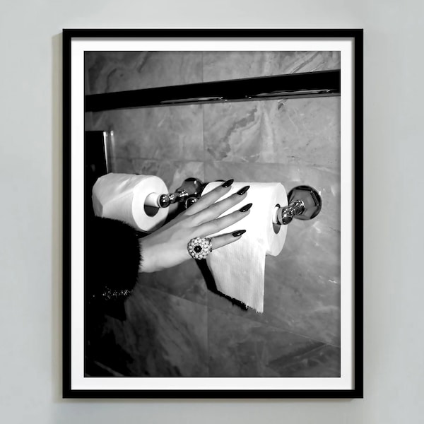 Hypebeast Bathroom Poster, Luxury Fashion Print, Black and White, Bathroom Wall Art, Toilet Print, Girls Bathroom Decor, Digital Download