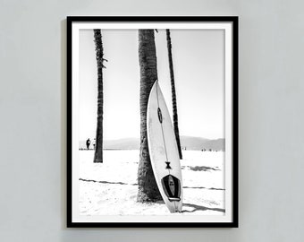 Black and White Surfboard Print: Vintage Beach Wall Art (Digital Download)